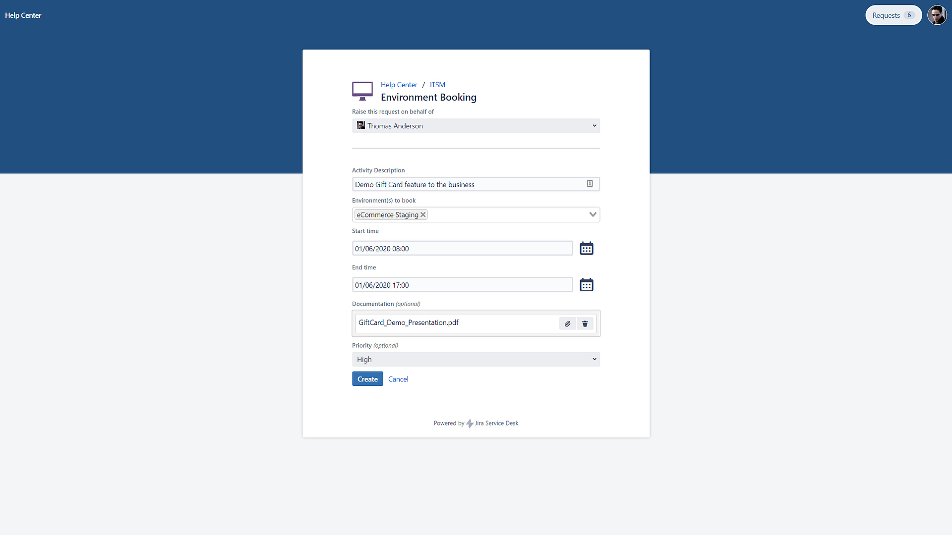 Environment Booking Request with Golive on Jira Service Desk