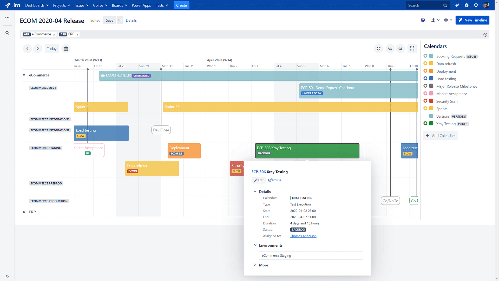 Timeline to show all Environment Activities with Jira and Golive