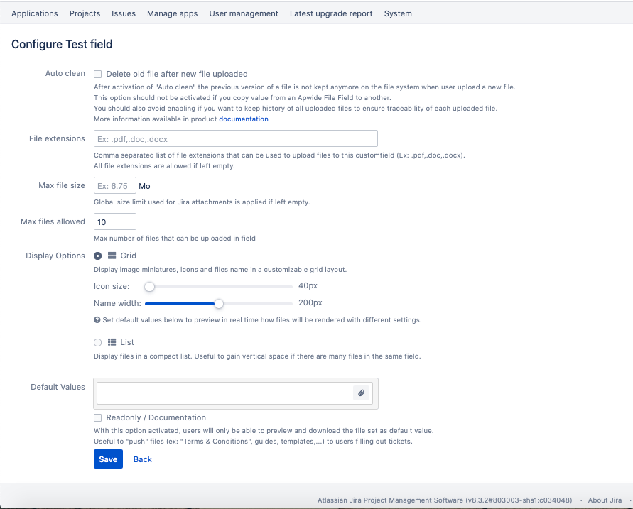 File Field For Jira Configuration Options