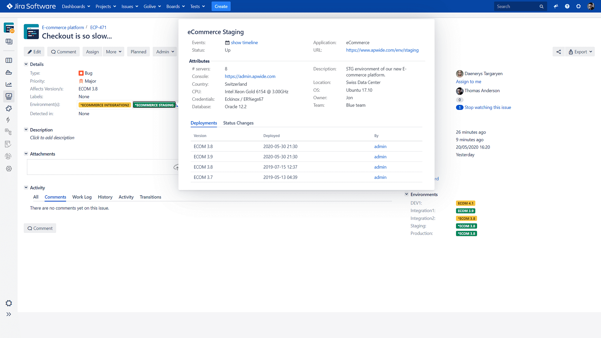 Apwide Golive Screenshot - Integration With Jira Issues Golive Custom Fields Can Link Jira Issues With Test Environments