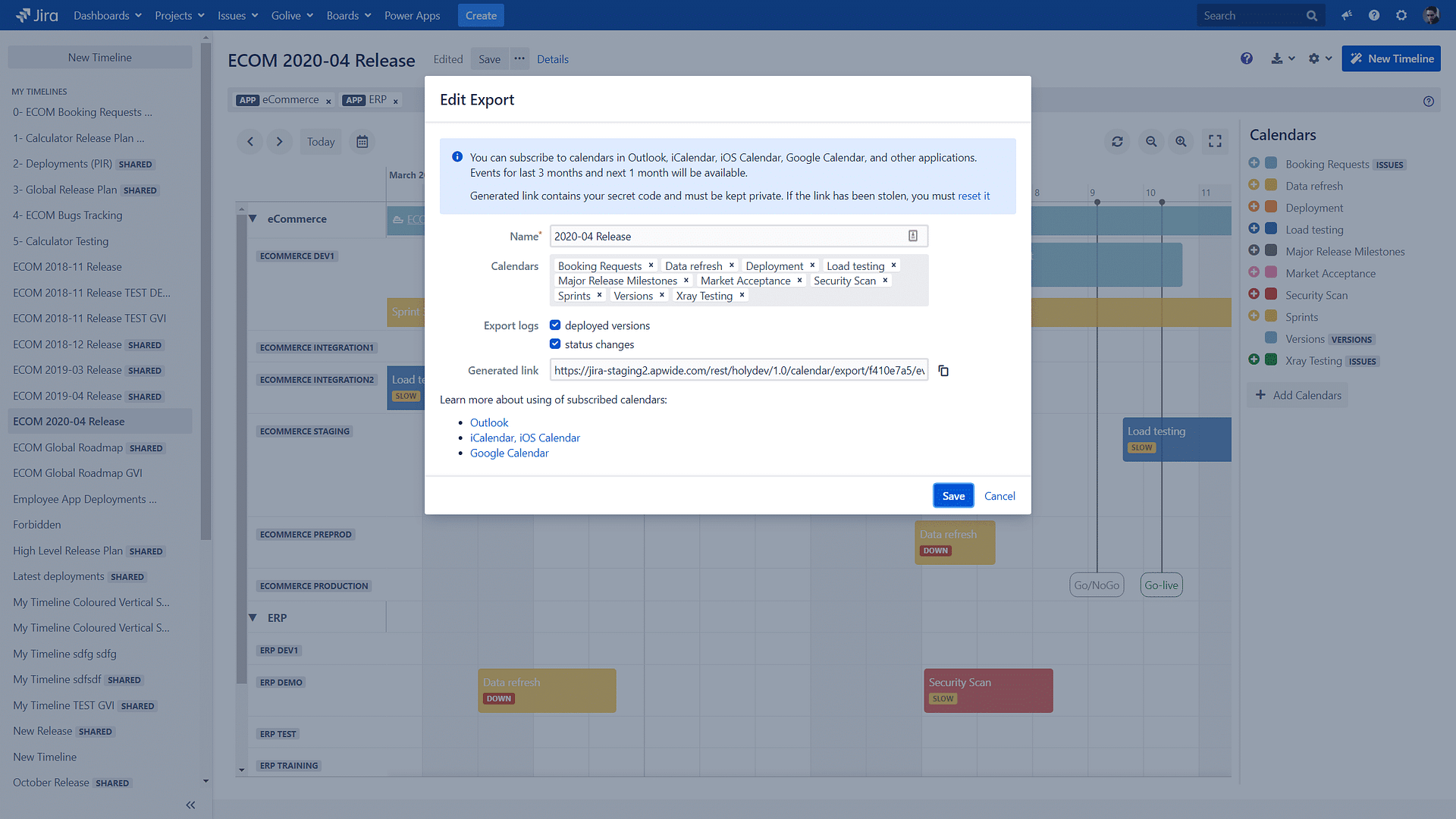 Apwide Golive Timeline Ical Export Jira Environment Timelines Export In Ical Format With Golive