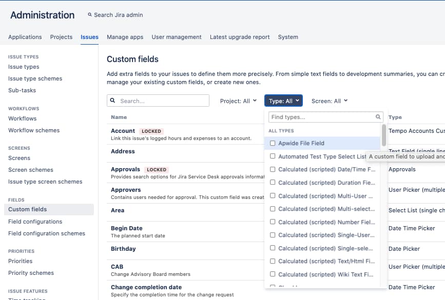 Attachment custom field in Jira