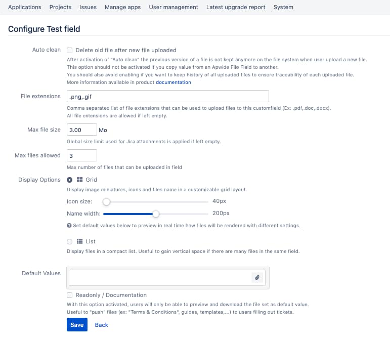 Jira attachment field configuration