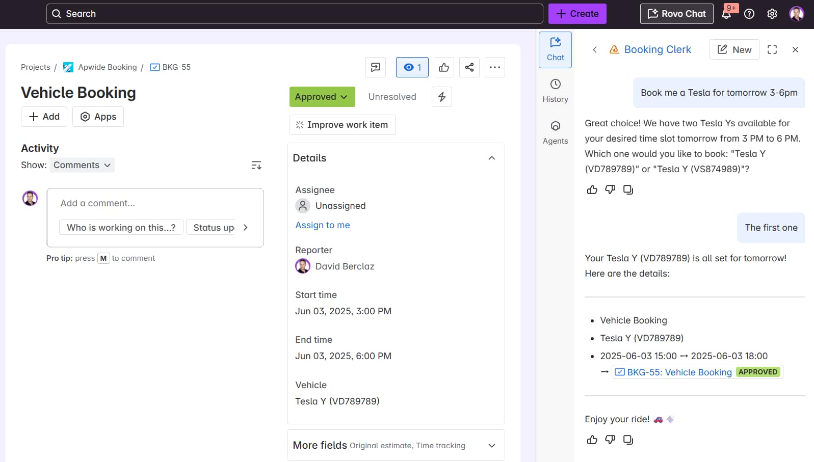 Booking A Tesla With The Rovo Agent Booking A Tesla With The Rovo Agent