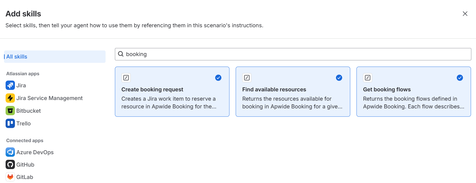 Booking Skills Available In Custom Rovo Agents